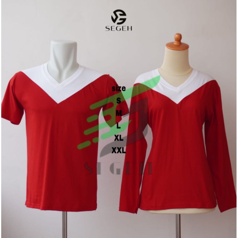 GERCEP kaos merah putih pria wanita/kaos merah putih lengan panjang/kaos merah putih pendek