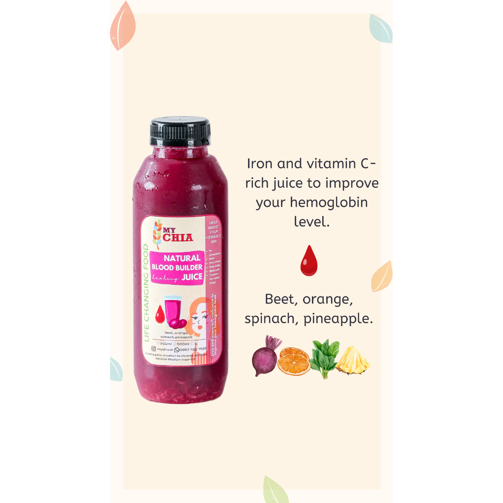 

Natural Blood Builder Healing Juice 250ml Jus untuk darah Cold Pressed My Chia