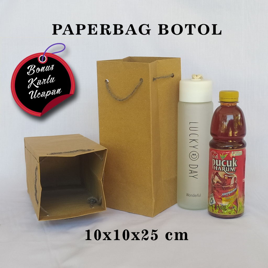 

[1 Lusin] PAPER BAG BONUS KARTU UCAPAN UKURAN R-1 (P10 X L10 X T25 CM) TAS KERTAS UNTUK SOUVENIR BOTOL DAN SEJENISNYA