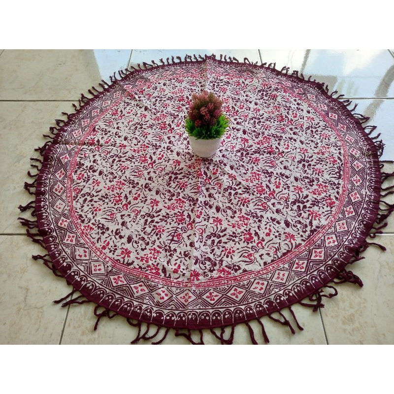 Taplak meja bulat batik cap ukuran 1 meter