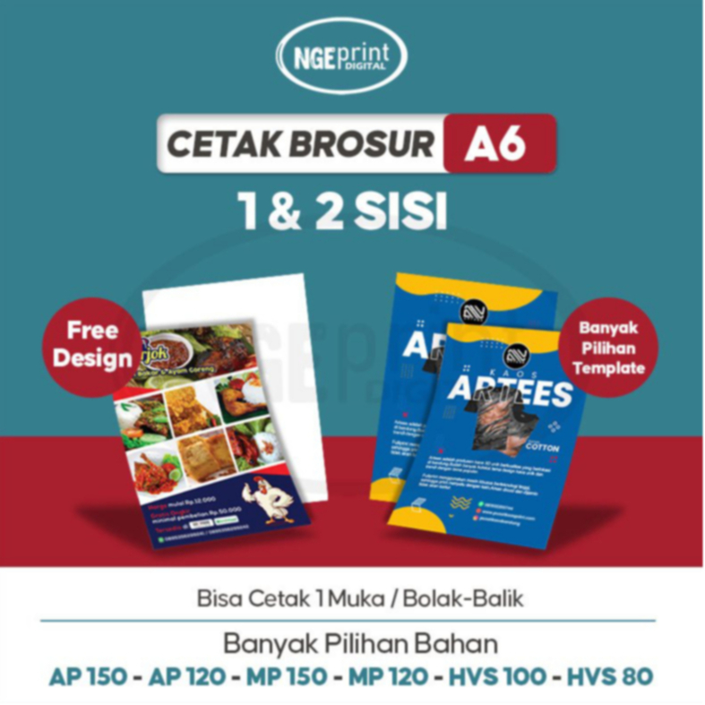 

Brosur / Flyer Bahan Art Paper dan HVS Ukuran A6 1 Sisi & 2 Sisi Free Design