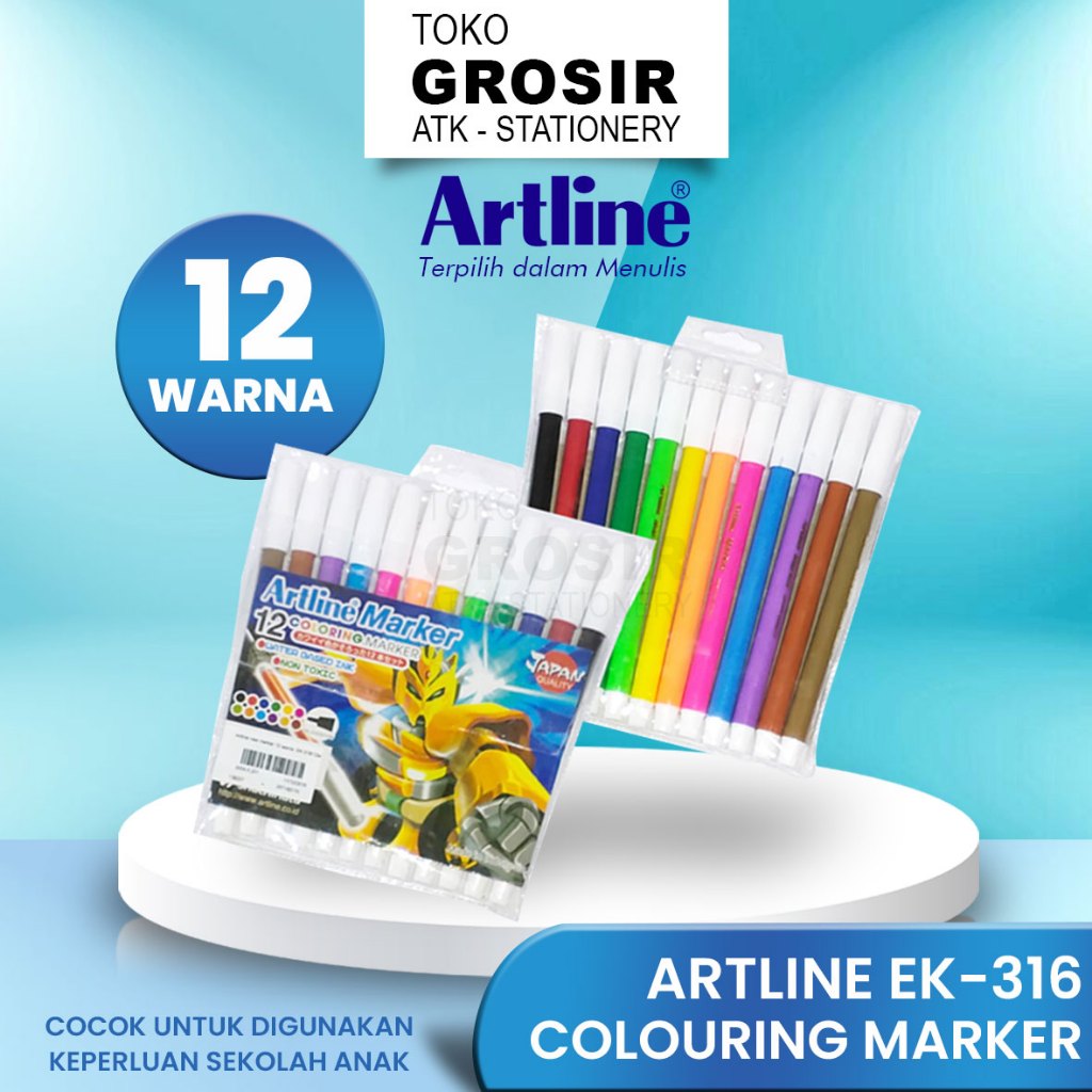 

GROSIR Spidol Mewarnai Artline Set 12 warna EK-316