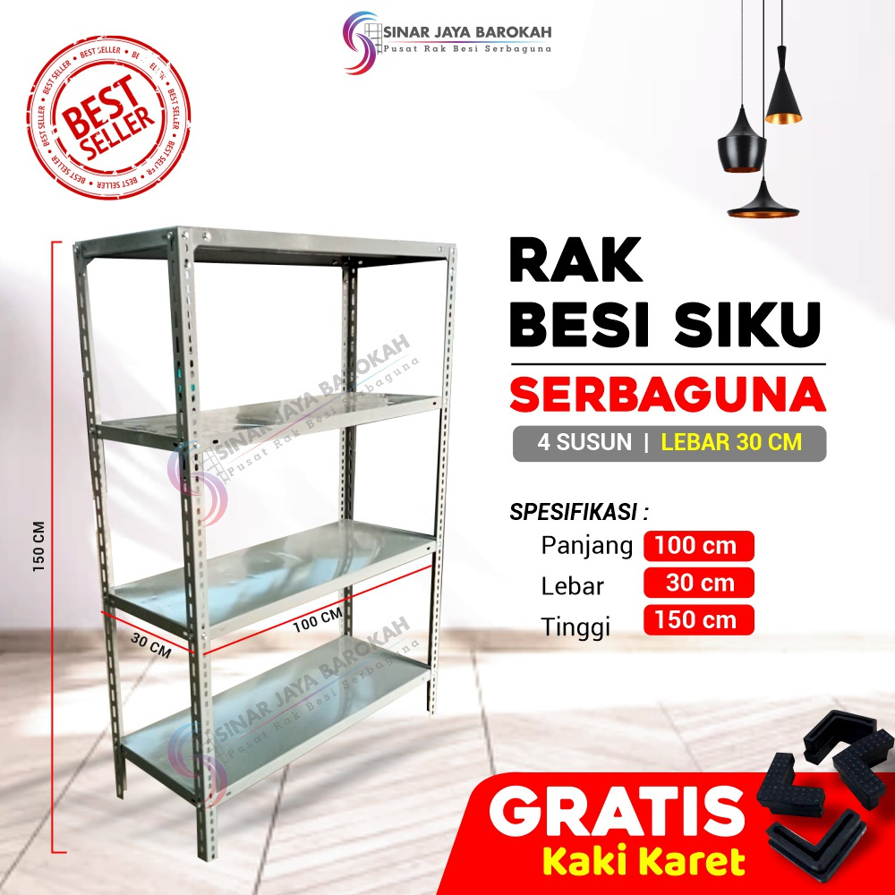 RAK BESI SIKU LUBANG UK 30X100X150 CM 4 SHELVING