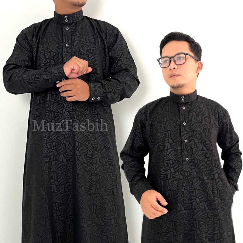 Jubah Pria Dewasa Muslim Gamis Premium Motif Timbul Lengan Manset Slimfit