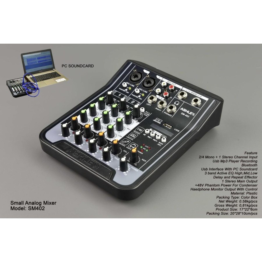 Mixer karaoke 4 channel audio ASHLEY SM 402 mixer mini sm402 original