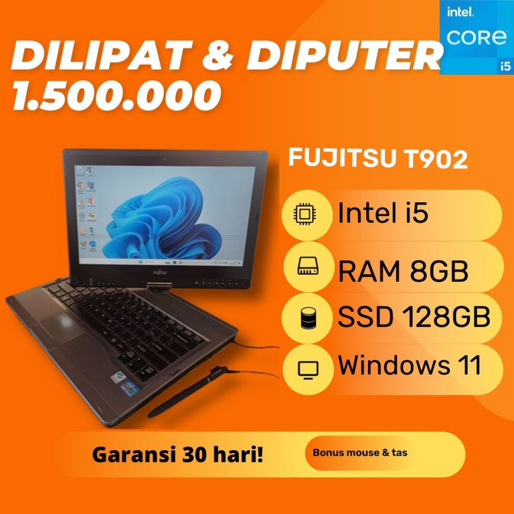Laptop Fujitsu Lifebook T902 Intel Core i5 RAM 8GB SSD Touchscreen Flip