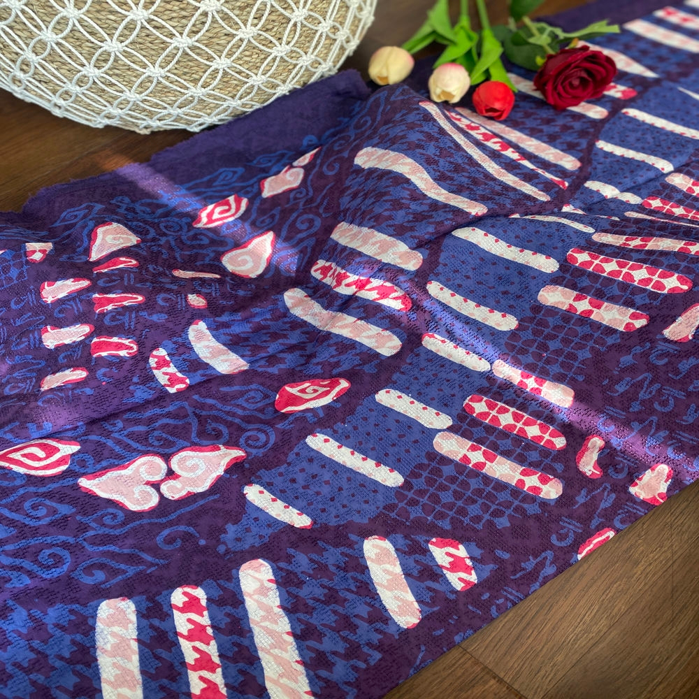 Kain Batik Katun-Viscose-Dobby Cap-Tulis Ungu Biru Pink