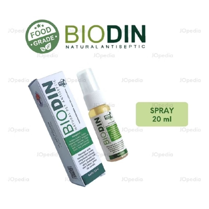 BIODIN SPRAY Obat Jamur Skabies Demodex Luka Kucing Anjing Kelinci Antiseptik Kudis Kurap 20ml