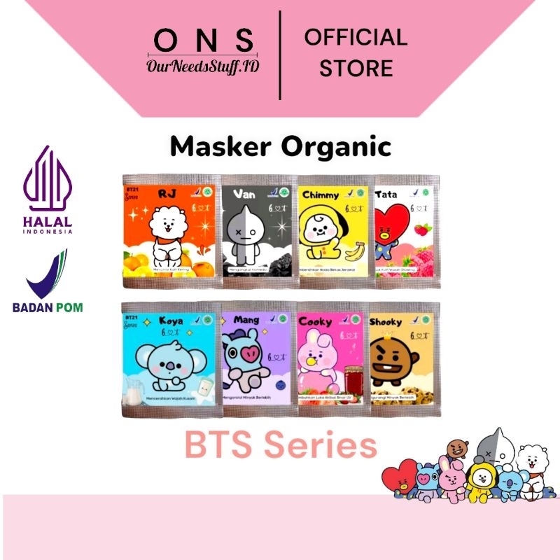 PROMO Masker Wajah organik BT21 series masker wajah anak by kiyomask