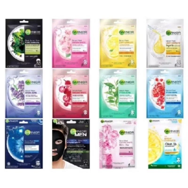GARNIER SERUM FACE MASK COLLECTION EXP 2026- LIGHT COMPLETE - SAKURA WHITE - HYDRABOMB - Masker Waja