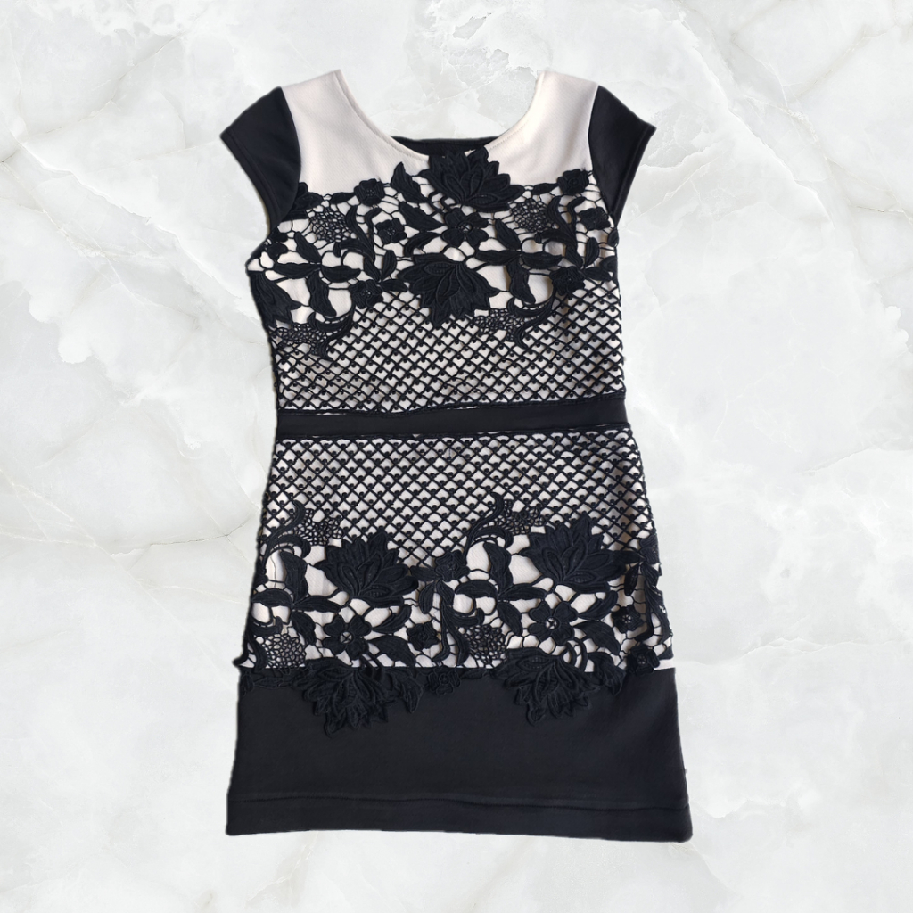 Dress Wanita Span Brukat Brokat Hitam Cream Pakaian Formal Acara Kantor Pesta Mini Dress Murah