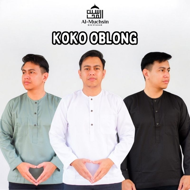 Al-Muchsin Koko Pria Kerah Oblong Lengan Panjang Simple Elegan Fashion Muslim Toyobo