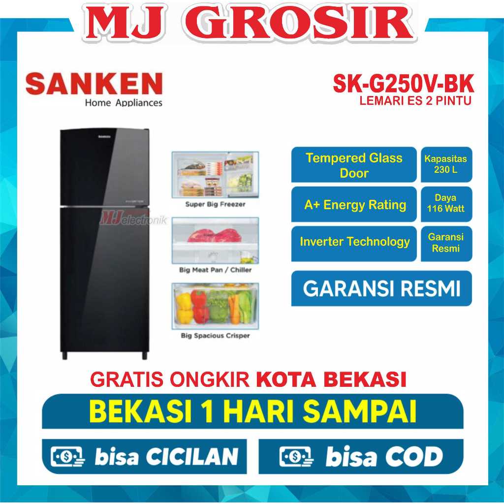 Sanken SK-G250V-BK Kulkas 2 Pintu 230L Inverter No Frost Premium Grey