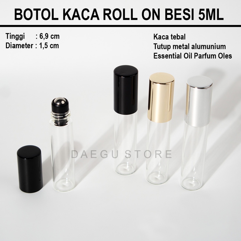 Botol Roll On 5ml Kaca Transparan Roller Stainless - Parfum Essential