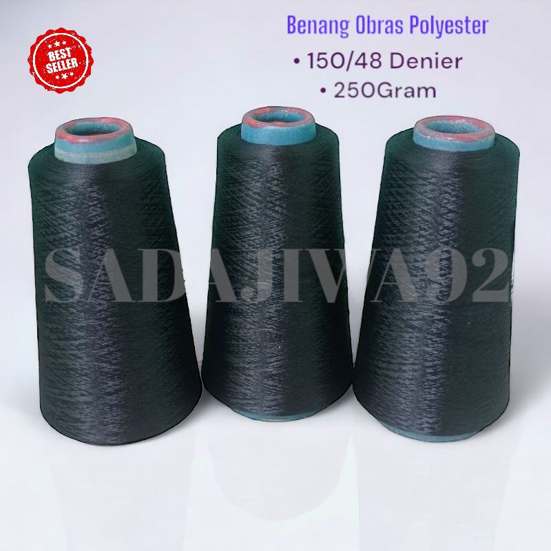 BENANG OBRAS POLYESTER 250GRAM HITAM | BENANG POLYESTER 150/48 | POLYESTER | POLISTER