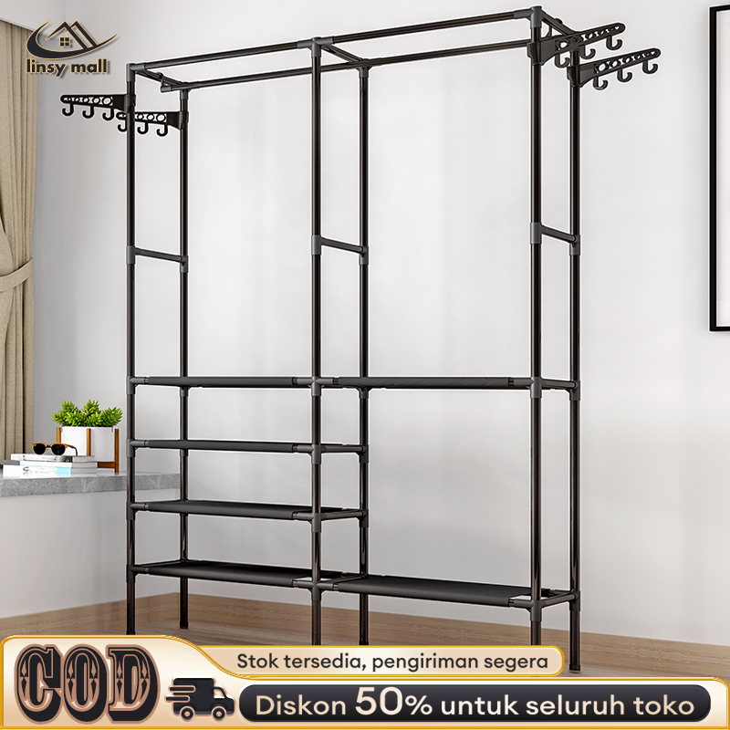 Rak Baju Gantung Minimalis Rak Gantungan Baju Sudut Lemari Pakaian Portable - Tanpa Tutup Gantung