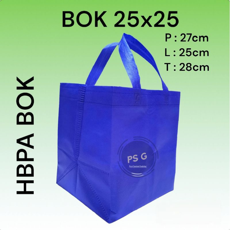 

RN 1Lusin (isi 12pcs) Tas spunbond Handle box dus kotak 27x25 tinggi 28cm
