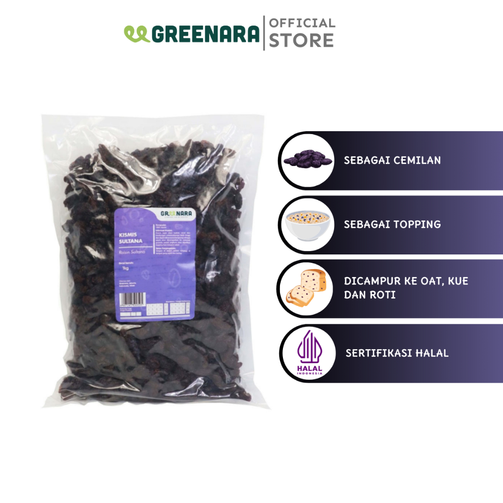 

Greenara - Kismis Hitam Sultana 1kg / Dark Raisin Kismis Sultana