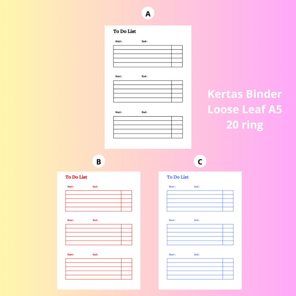 

To Do List Planner Gaya Klasik Kertas Binder A5 20 Holes Check List