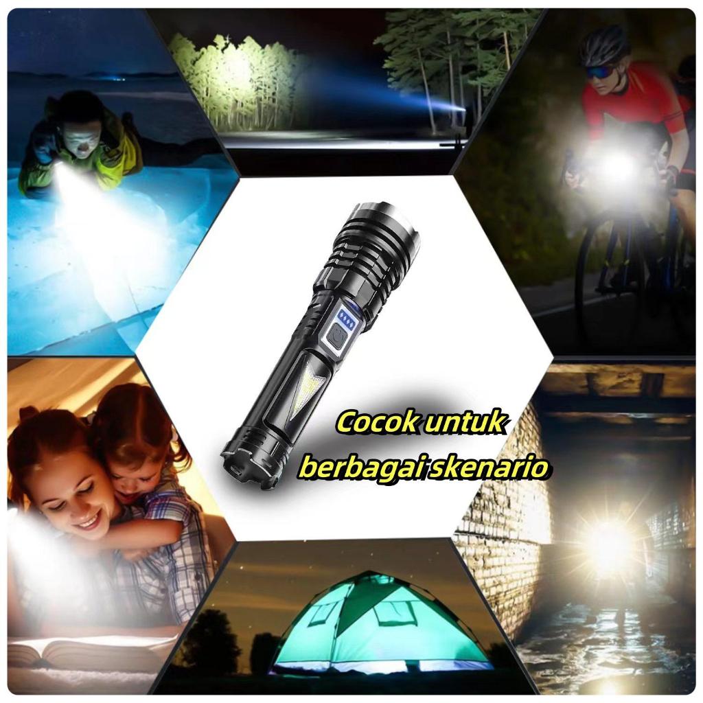 Senter LED Super Terang Berdaya Tinggi Jarak Jauh Anti Air Senter 20000 Lumens Original USB