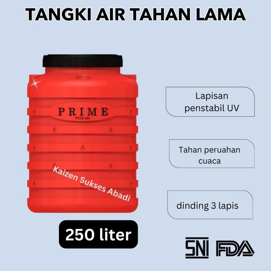 Tandon tangki toren air plastik merek grand prime 250 200 liter bergaransi tebal halal mui kuat awet