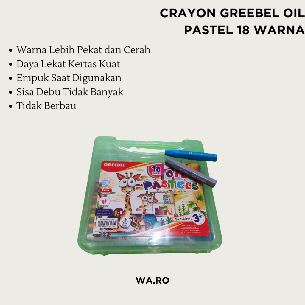 

GREEBEL Crayon Krayon KIDS OIL PASTEL 18 Warna / Crayon Greebel / Krayon 18 Warna / Non toxic