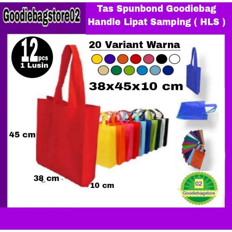 

1 lusin /12 pcs, Tas Kain Spunbond Goodie Bag Handle Lipat Samping L=Besar 38x45 Kantong Belanja Lipat Samping Serbaguna,Souvenir,Seminar,Polos,Sablon