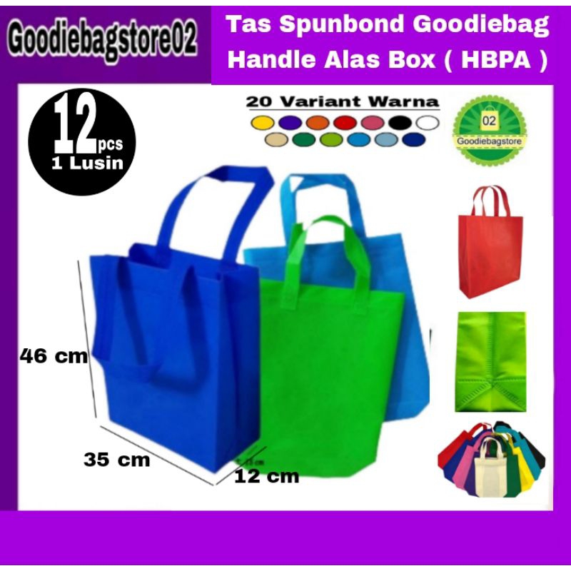 

1/LSN, Tas spunbond box 35x46x12 cm goodie bag kotak/tas belanja,tas souvenir,promosi,ultah,tas kain polos