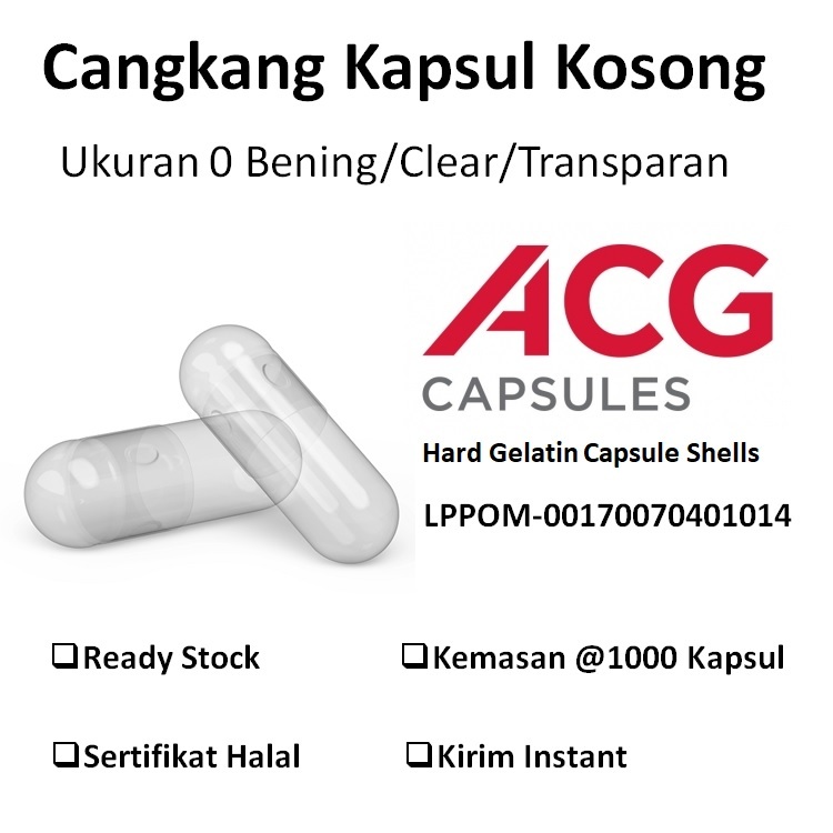 Cangkang Kapsul Kosong 0 ACG netral bening 1000 Capsule Bersertifikat Halal