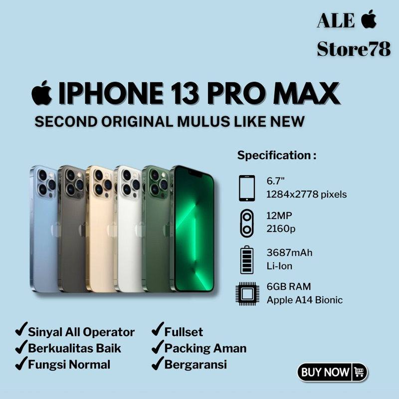 iPhone 13 Pro Max 128GB/256GB/512GB/1TB Second Fullset Mulus