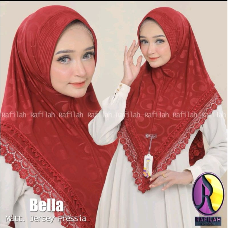 016 Jilbab Instan Bella Emboss Renda Senada Ori Rafilah