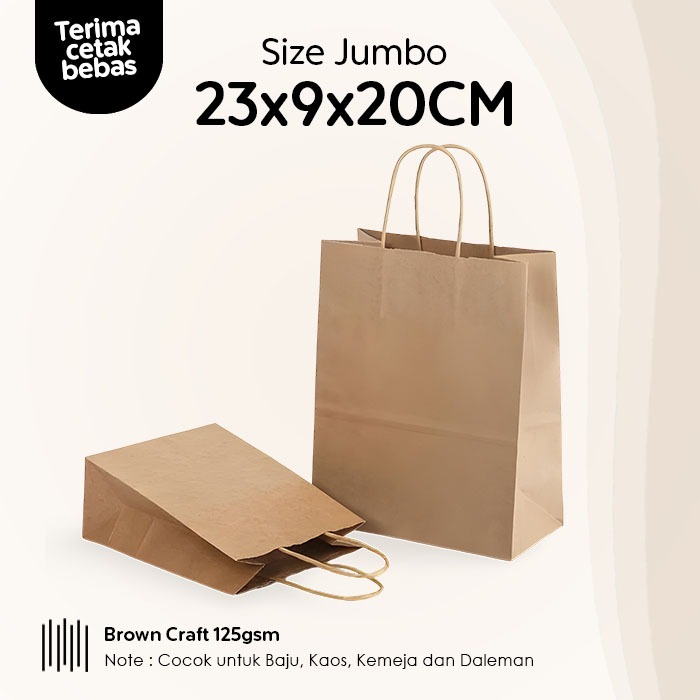 

(Talikertas) Paper Bag Kado Jumbo 23x9x20 CM , Papper Bag Polos Packing Baju, Kemeja dan Kaos, Paperbag Coklat Murah