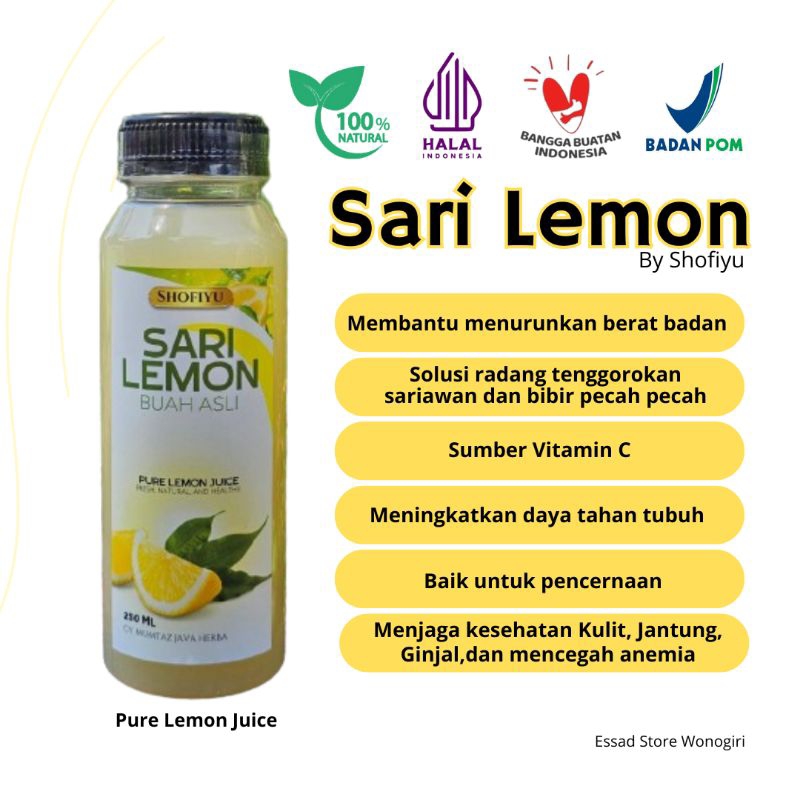 

Sari Lemon Shofiyu Pure Lemon Juice | 100% Perasan Jeruk Lemon Organik