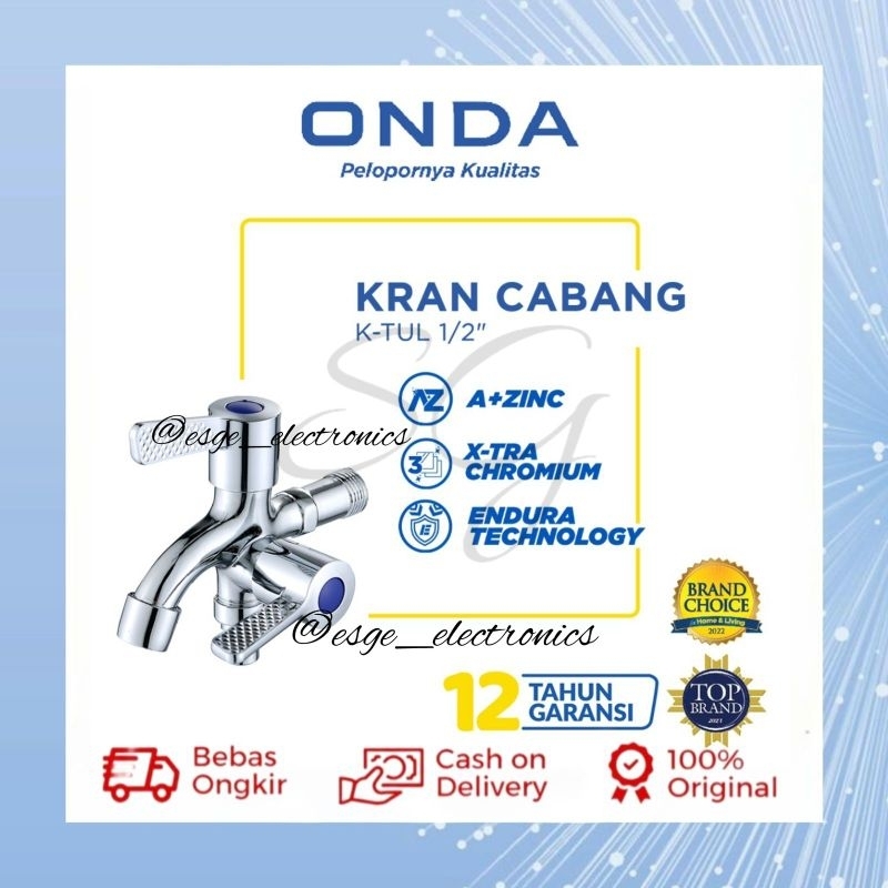 ORIGINAL KRAN CABANG ONDA K-TUL 1/2" KERAN AIR DOUBLE DUA CABANG KRAN MESIN CUCI KRAN CABANG SHOWER