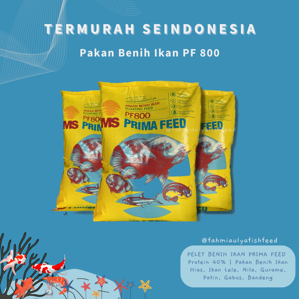 PAKAN IKAN KECIL PF 800 Kemasan (1 KG) | PELET BENIH IKAN PRIMA FEED Protein 40% | Pakan Benih Ikan 
