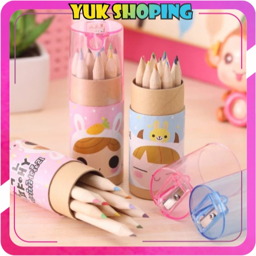 

✧YUKSHOPING✧ Pensil Warna 12 IN 1 + Serutan Pensil Color Pencils Quality Pensil Warna Karakter Kemasan Tabung Murah S120