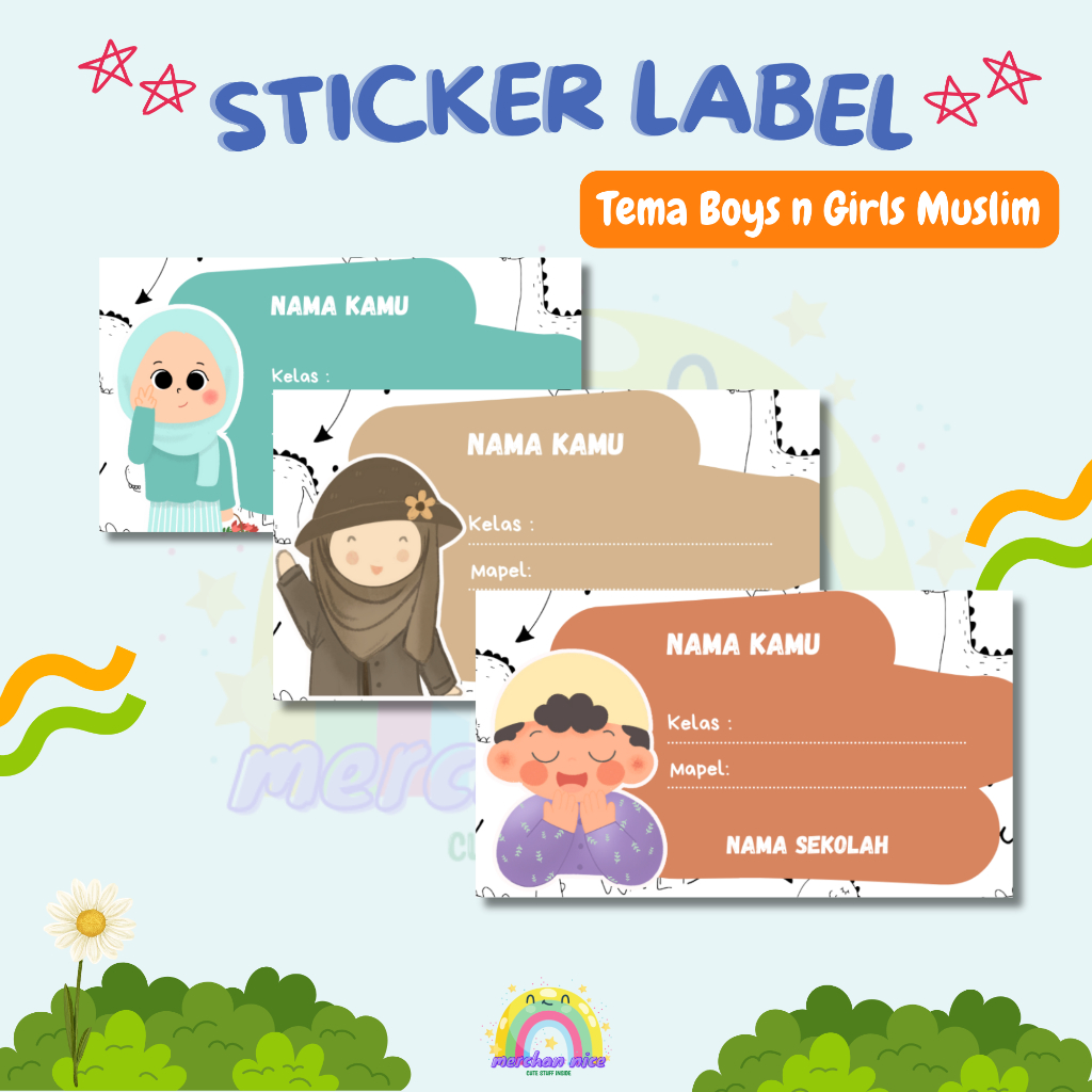 

[ ISI 20 PCS ] STICKER LABEL BUKU ANAK CUSTOM PAUD/TK/RA SD/MI TEMA GIRLS BOY MUSLIM