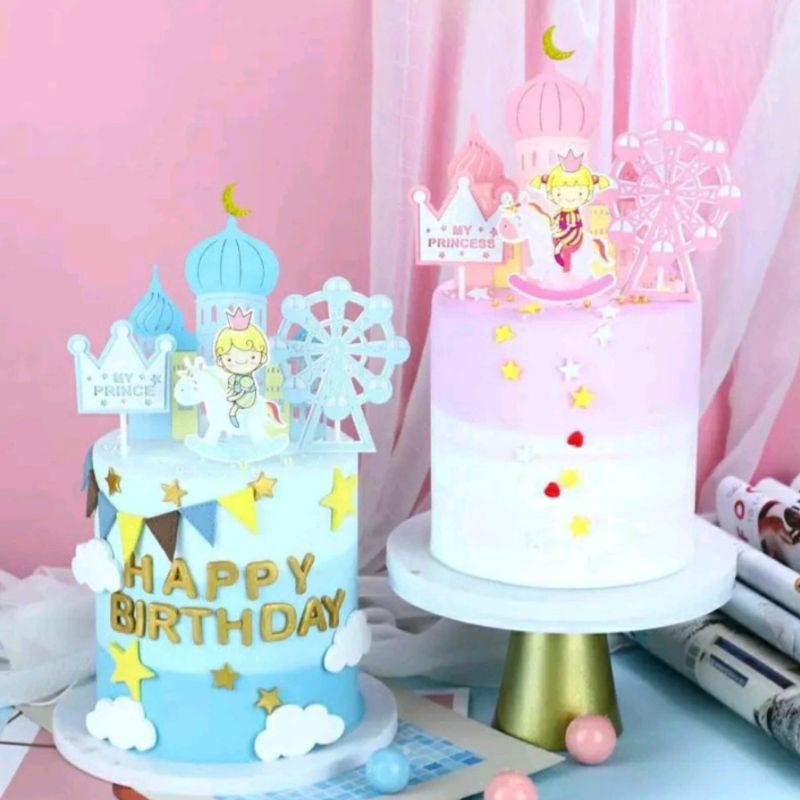 Cake topper kastil prince dan princess topper kue ultah topper kue kastil pangeran cake topper princ