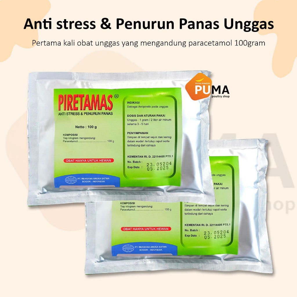 PIRETAMAS Mensana Obat Penurun Panas & Anti Stress Gumboro CRD Unggas Ayam Mengandung Paracetamol