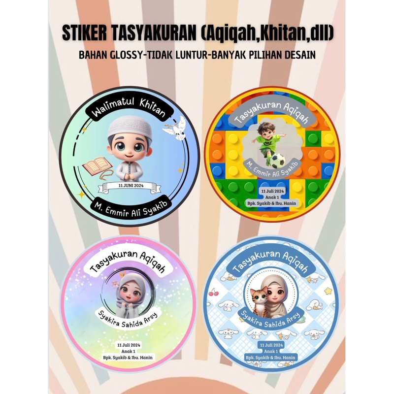 

STIKER AQIQAH Cartoon/STIKER KHITANAnimasi/STIKER WALIMAH/Souvenir TASYAKURAN/STIKER COSTUM/STIKER BULAT LINGKARAN