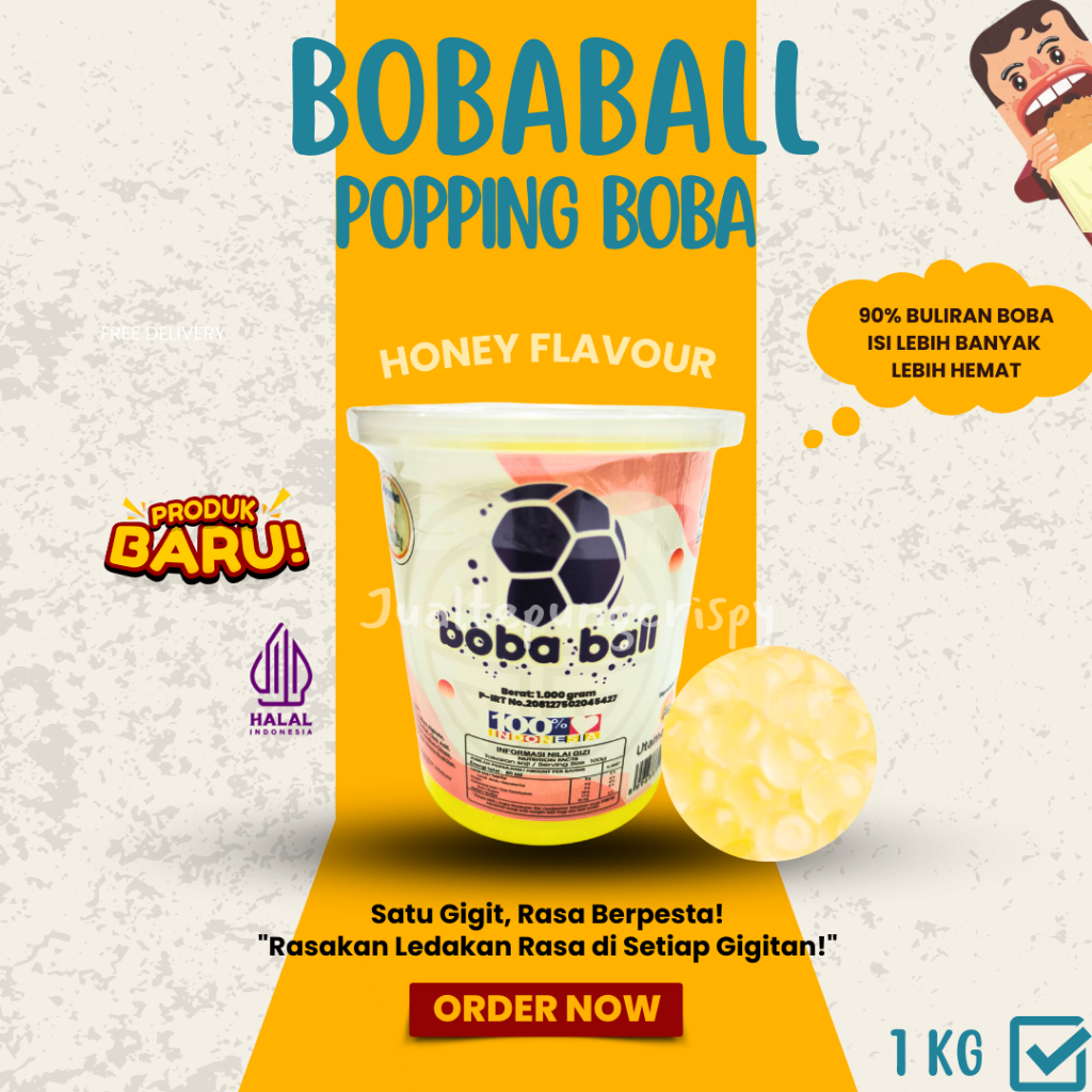 

Bobaball Honey Popping Boba | Toping Minuman Kekinian | Jelly Mutiara Premium Kemasan Toples 1 Kg