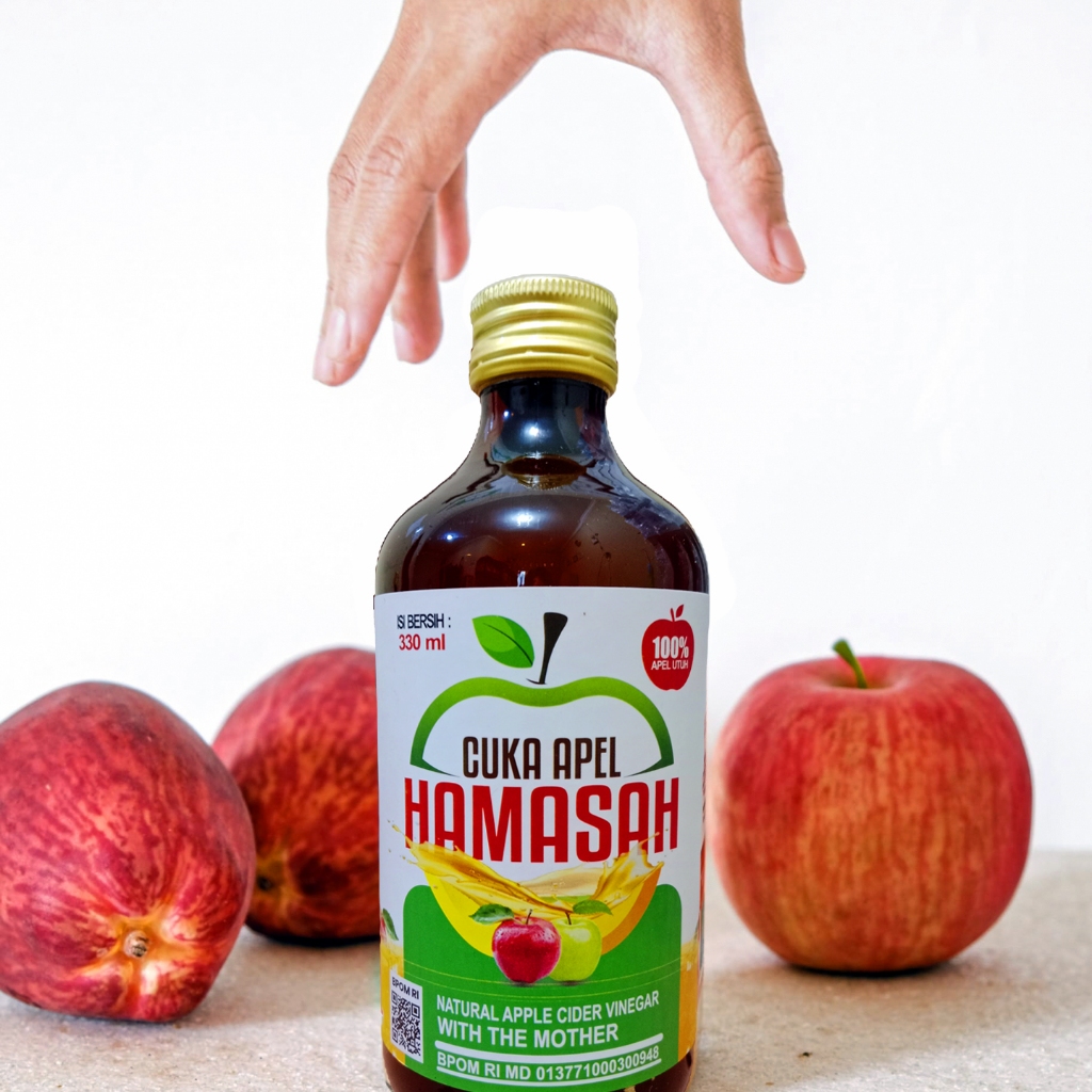 

Cuka Apel HAMASAH Untuk Batu Empedu dan Diet dan wajah BPOM Apple Vinegar - 330 ml tanpa ragi