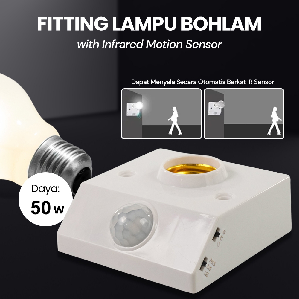 fitting lampu otomatis sensor gerak e27 pir