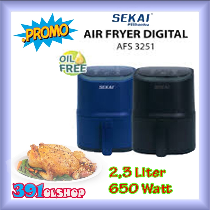 Air Fryer Sekai AFS 3251 Digital Mengoreng Tanpa Minyak Watt Kecil Warna Hitam dan Biru