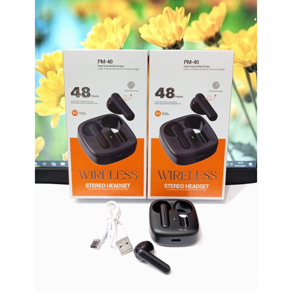 Handsfree Bluetooth TWS PM-40 Earphone Wireless V5.3+EDR Bass Stereo Headset