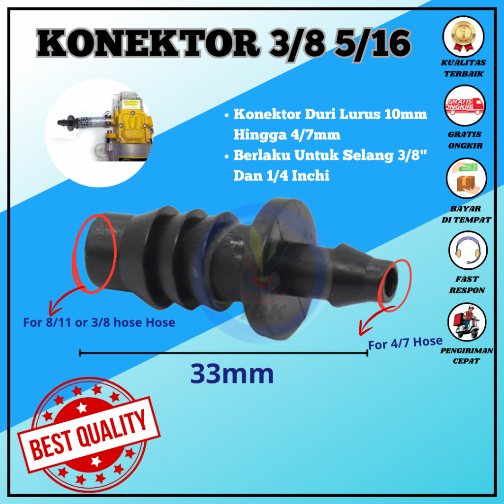 KONEKTOR 3/8 5/16 KE SELANG 4/7MM POMPA 12V KE SELANG 7MM 6MM IBK_123
