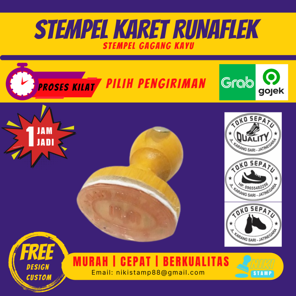 

Stempel Runaflek Gagang Kayu Oval | Cetak Stempel Design Custom