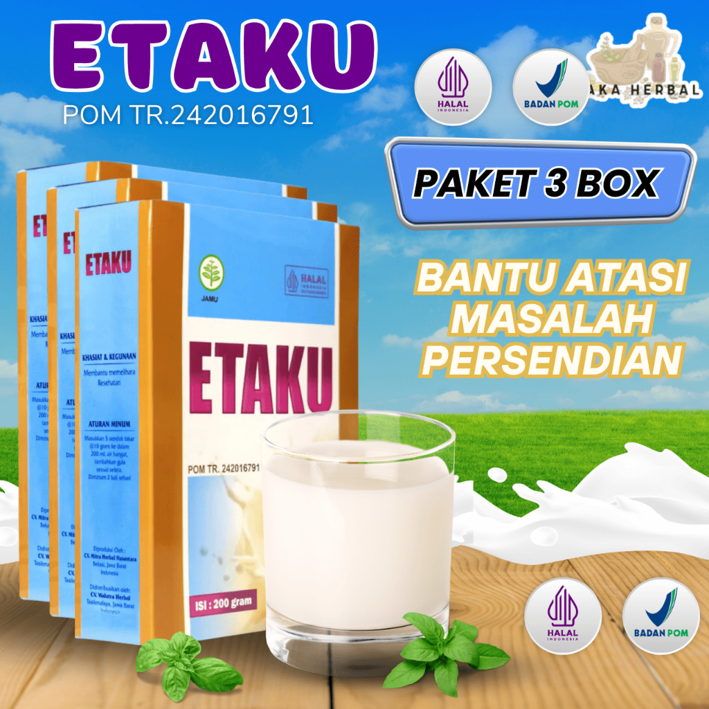 

Etaku Susu Bubuk Etawa Herbal Paket 3 Box 600gram Atasi Nyeri Sendi Encok Asam Urat dan segala keluhan persendian