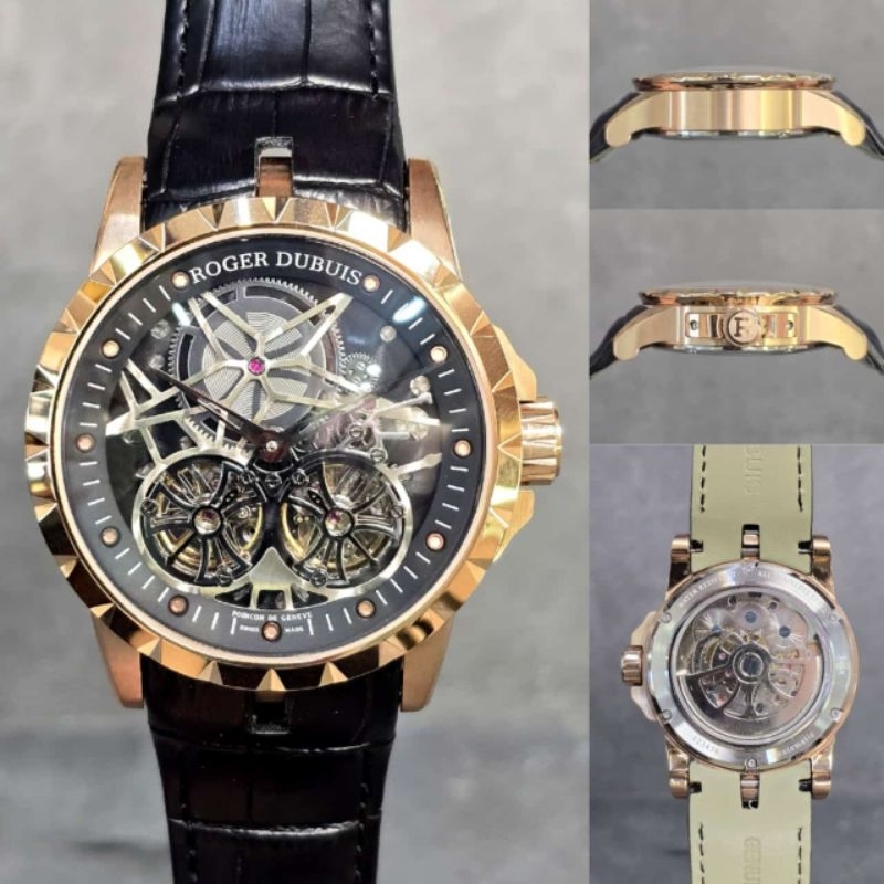 KERATON JAM TANGAN PRIA ROGER DUBUIS COMMET TWIN TOURBILLON ROSE GOLD HITAM AUTOMATIC JAPAN MOVEMENT