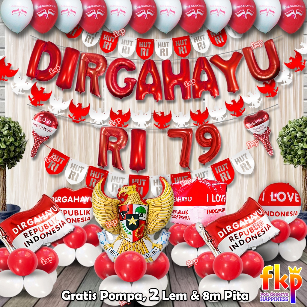 HAIKARL FUN KIDS PARTY Paket Dekorasi Dirgahayu Standing Balon Lengkap / Hiasan Gapura HUT RI / 17an